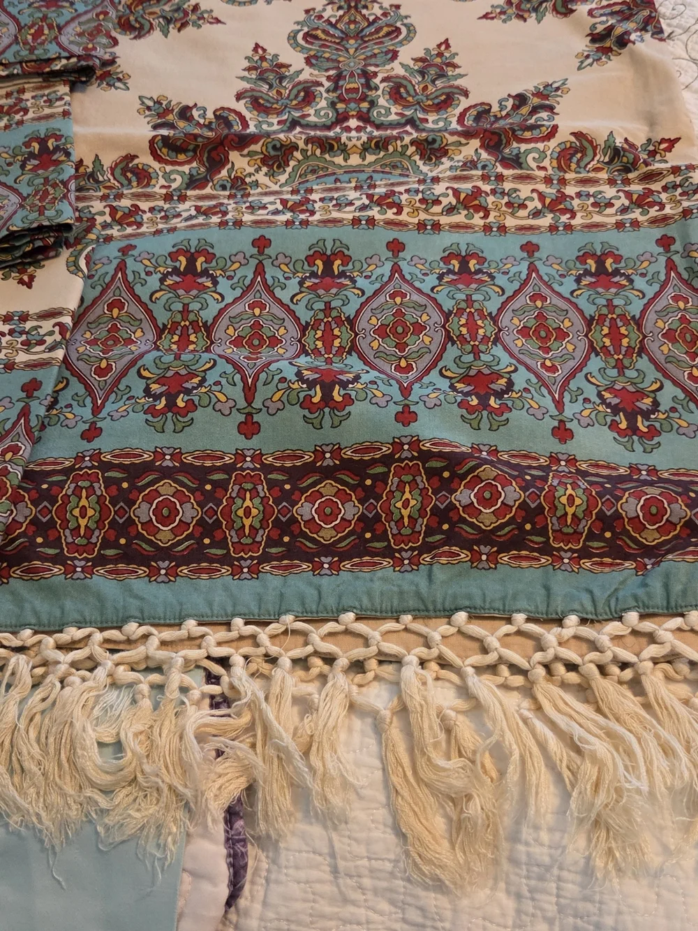 Pottery Barn Paisley Medallion Sheet Set - Teal, Coral & Cream